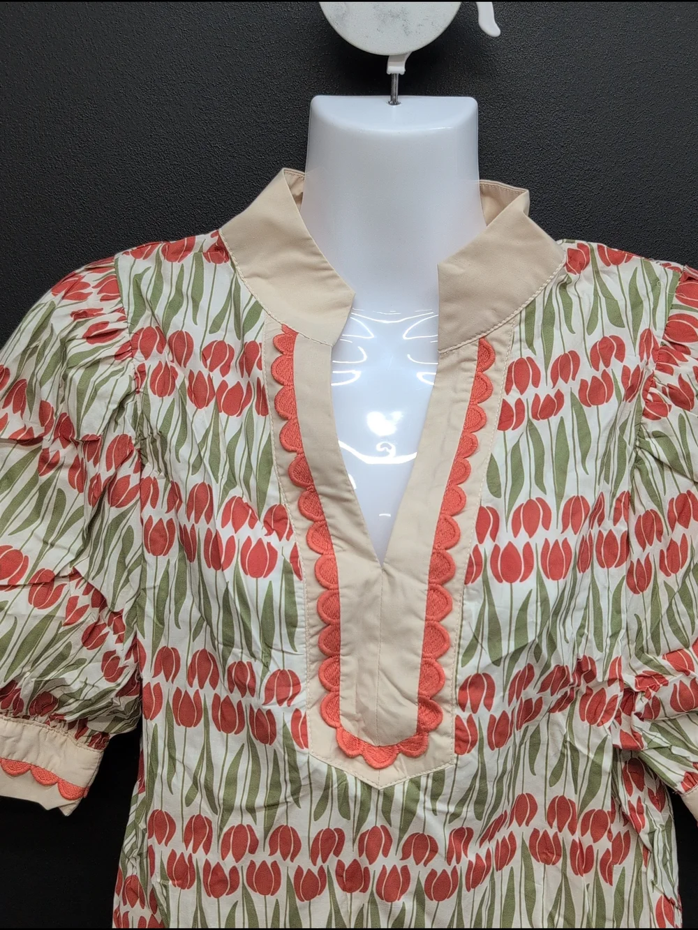 Entro Floral Pattern Cuff Band Puff Sleeve Pullover Blouse Women Top Medium Ecru - Picture 2 of 8